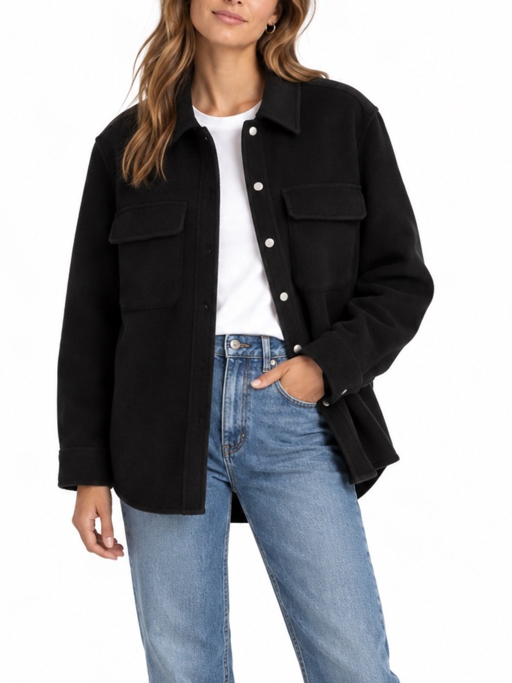 & Other Stories Oversized Wool Blend Workwear Shacket Black Size 4